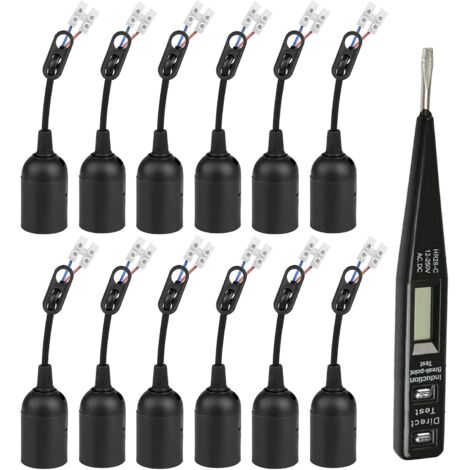 Douille de rechange E27-12 PCS Douille E27 Support d'ampoule + Tension VDE/testeur de Phase, 4A 250V Douille de lampe avec câble (max.60W),Base de Lumière Douille de Suspension, Douille de Chantier
