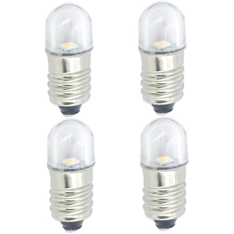 Bulbe LED E10 4PCS 1x0, 4 pouces 6500k 3V Remplacement E10 Bulbe avec couvercle transparent pour lampe de poche, signe LED, lampe