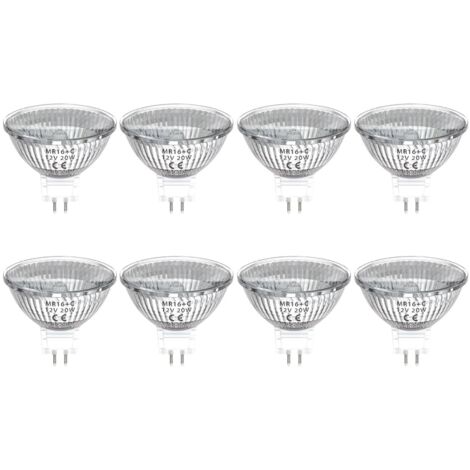 Ampoule Halogène MR16 GU5.3 20W Dimmable, 12V MR16 GU5.3 Spot Angle de Faisceau de 30 Degrés Lampe Halogène MR16 Blanc Chaud 2800K, Lot de 8 [Classe énergétique G]