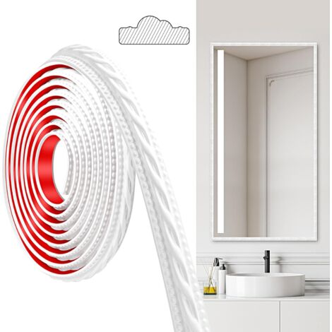 Moulures en PVC, 300cm×2cm, Autocollantes, Pour Plafonds, Moulures Murales Pour Bordures de Murs, Cadres de Miroirs, Plafonds, Plinthes, Armoires (Blanc)