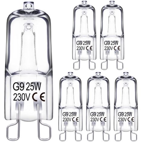Ampoule halogène G9, 25W, 230V Ampoule halogène G9, Intensité Variable, 2800K Blanc Chaud, 330LM, Pour Four, Oven Micro-ondes (Lot de 6) [Classe énergétique G]
