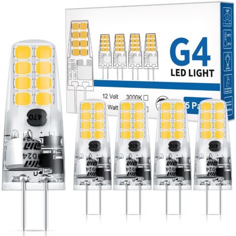 Ampoule LED G4 12V AC/DC, 300LM Blanc Chaud 3000K, 2W Équivalent 25W Ampoule Halogène, Sans Scintillement, Non-Dimmable, LED 12V pour Lustre, Hotte d'aspiration pour la Cuisine, Lot de 5 [Classe énerg