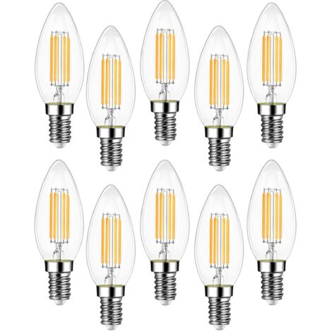 Lot de 10 Ampoule Filament LED E14 C37 4W (équivalent 40W) 400 Lm Blanc Chaud 3000K, Non-Dimmable, Angle de Faisceau 360° - 10 pièces [Classe énergétique E] (1/5)