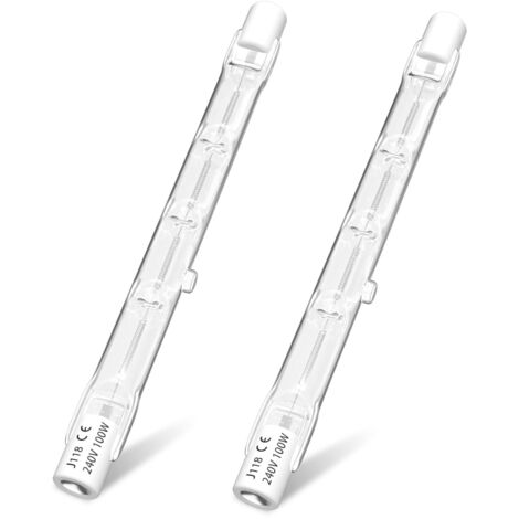 Ampoule Halogène R7S 100W 118mm Dimmable 2800K Blanc Chaud, 1300LM J118 AC 220-240V Linéaire, Angle de Rayonnement 360° Pour la Maison, 2 Pièces [Classe énergétique G]