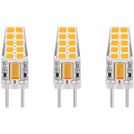 3-PCS 3W 12V G6.35 LED Ampoule Culot T3 / T4 / T5 G6.35 / GY6.35 Base Blanc chaud 3000K Remplacement de 30W Ampoule Halogène pour l’Éclairage Sous-Cabinet Lumière Lampe de Bureau [Classe énergétique F