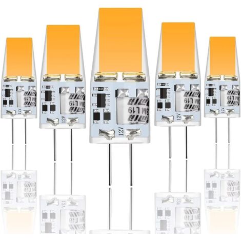 Lot de 5 ampoules LED G4, 5 W - Remplace les ampoules halogènes de 50 W - Blanc chaud 3000 K - 500 lm - 12 V AC/DC - Pas de scintillement - Intensité non variable [Classe énergétique E]