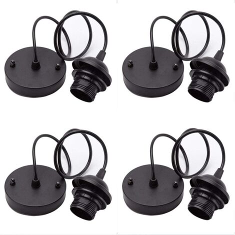 4 pièces Kit de Lustre VintagePorte Lampe Edison Vintage Avec Câble de 100mm Pour Suspension Ampoule，E27 (Noir)