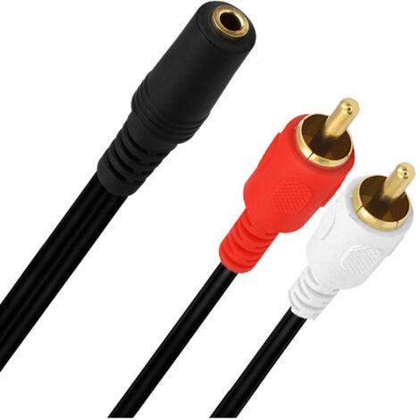 Câble Adaptateur Audio, Femelle 3.5 mm vers Prise Mâle Cinch, Noir, 0.2m Longueur (1/5)