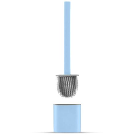 Brosse WC Silicone Plate- Brosse Toilette et Supports, Anti-goutte, Antibactérienne, Balayette WC Ventilée, Séchage Rapide sans Odeur, Balai WC Montage Mural/au Sol, Salle de Bain et WC (Bleu)