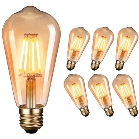 Ampoule rétro LED Edison, ampoule ambre ST64, ampoule rétro E27 4W, couleur chaude-2200K, lumières rétro Edison, 6 pièces