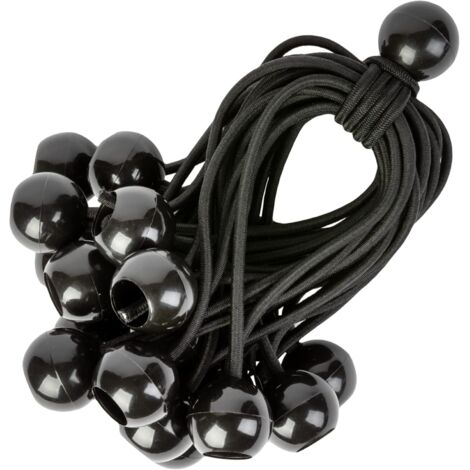 Cordons Élastiques avec Boules - Lot de 25 x 23 cm Tendeurs Universels avec Attaches - Sangle Elastique Résistant Parfaite pour le Camping, les Bagages & Bâches - Noir (1/5)