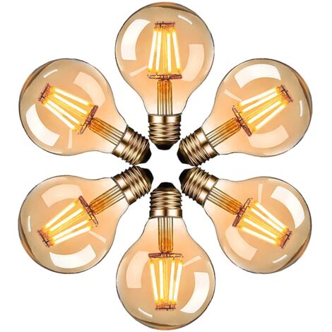 Ampoule LED Edison vintage, ampoule vintage G80 E27 4 W, lumière jaune 2200 K, ampoule à filament vintage, équivalent à une ampoule à incandescence de 40 W, non variable, lot de 6