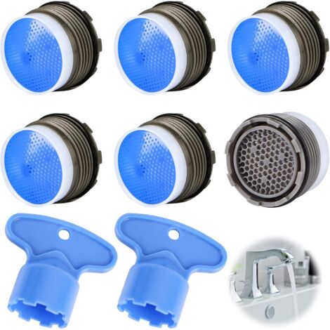 Aérateur de robinet 6 pièces M18.5, aérateur de robinet abrasif à économie d'eau avec 2 clés de robinet pour robinets d'évier de salle de bain et de cuisine