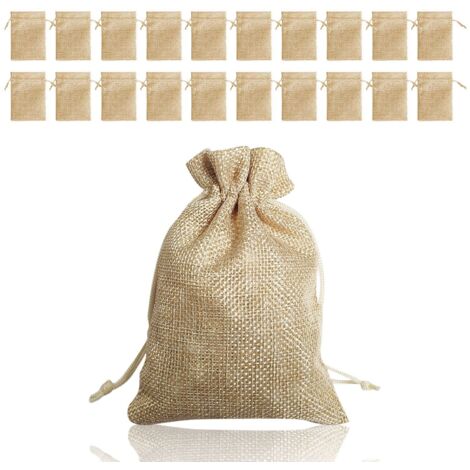 20 Pcs Sachets en Jute, Pochettes Sachets en Lin, Sac Cadeau réutilisable, Sac Toile de Jute Pochette Tissu Cordon Pochettes Sachets Chanvre avec Cordon Rectangle pour Bijoux Cadeau Mariage （12x9cm）