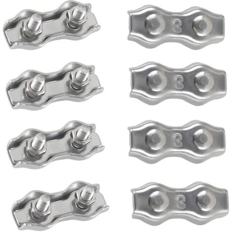 M3 Duplex Clips Serre-câbles en Acier Inoxydable 304 Pinces Duplex pour Filin pour Cordes à Linge en Câble Métallique Voiles de Soleil Suspendues Patio Fixe 8 pièces