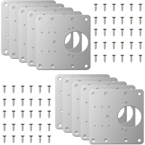 Lot de 10 plaques de réparation de charnière, kit de réparation de charnière pour armoires de cuisine, kit de plaque de montage de charnière de porte en acier inoxydable
