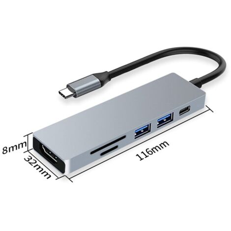 Adattatore USB-C 6-in-1 Multiporta: 4K HDMI, USB 3.0, SD/TF, Power Delivery 60W Per MacBook, Dell, Samsung