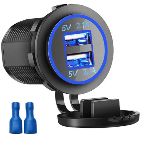 Prise d'allume-Cigarette,Prise de Courant 12V pour Voiture Marine Moto VTT (2-USB Bleu)