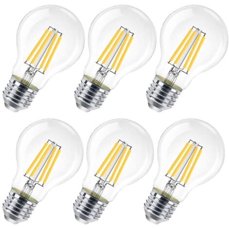 Lot de 6 ampoules LED E27, 8 W (équivalent 80 W), claires, non dimmables, blanc chaud 3000K, modèle A60 (1/5)