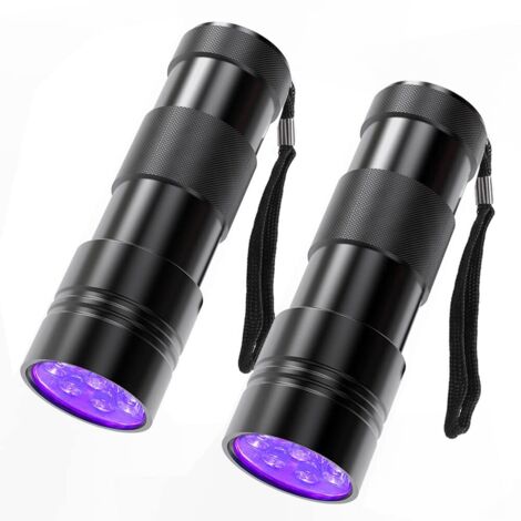 Lot de 2 Lampes de Poche UV, Lampe de Poche à Lumière Noire 12 LED 395 nm Mini Détecteur de Torche pour Chien, Taches d'urine, Punaises de lit et Scorpions. (Piles non Incluses) (1/5)
