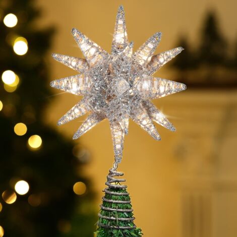 Étoile Sapin de Noël, Décoration Noël Sapin Lumineuse Pointe de Sapin de Noël, Noël pour Pointes de Sapin Interieur Étincelant pour Noël LED Décoration Magnifique pour Décoration Noël, Argent