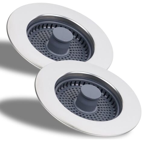 2 jeux Évier de cuisine Passoire et bouchon Combo - Universel 3 en 1 Coquille en acier inoxydable avec Passoire Anti-colmatage, Installation facile pour un trou d'évier de 70-86mm (1/5)