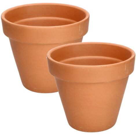 Lot de 2 pots de fleurs en terre cuite - 17 cm - Avec bord - Pour l'intérieur et le jardin