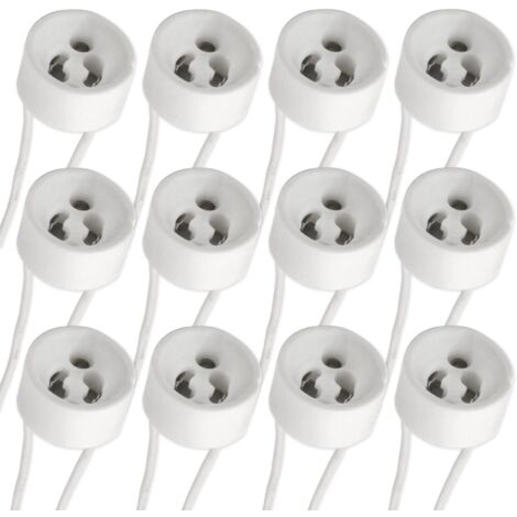 Douille Spot GU10 avec Silicon Câble, 0-250V 2A max. 300W, Standard GU10 Socket Base en Céramique, Adaptateur Connecteur pour Spot Halogène et Ampoule LED de Plafond, lot de 12