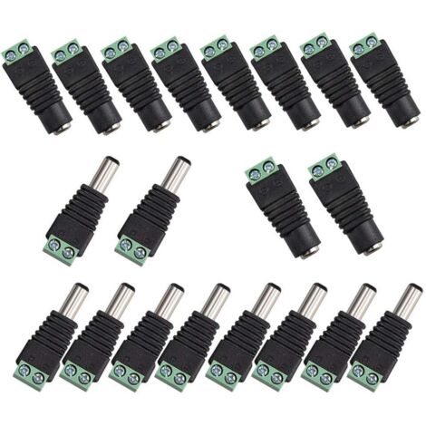20Pcs DC d'alimentation Connecteur Mâle/Femelle 2,1 x 5,5 mm Fiche 12V Prise Jack Adaptateurs, pour Prise pour caméra de DVR Système de sécurité lumière LED