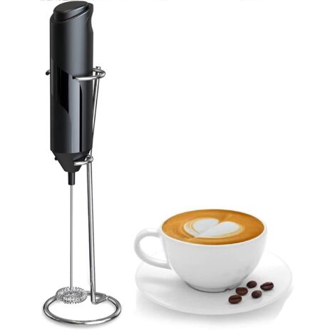 Mousseur à lait avec support, mélangeur de boissons portable pour latte, cappuccino, matcha et chocolat chaud (noir)