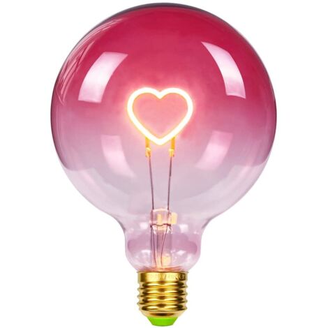 Ampoule Led Grand Globe Edison Ampoule G125 Rose Couleur Coeur Filament 2W Dimmable Spécialité Ampoule Décorative 220-240V E27