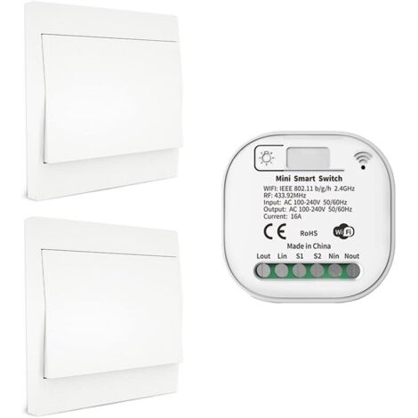 RF433 et WiFi Télécommande sans Fil Interrupteur d'éclairage, Pas de Batterie & câblage & hub requis, Compatible avec Alexa Google Home Tuya Smart Life APP, 2 Commutateur 1 récepteur Kit (1/5)