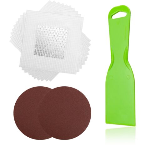 10 Pièces Patch de Réparation de Mur, Kit Reparation Mur Patch avec Grattoir et Papier de Verre, Autocollants Muraux en Maille Auto Adhésifs pour Réparer les Trous de Graffitis Dans les Murs