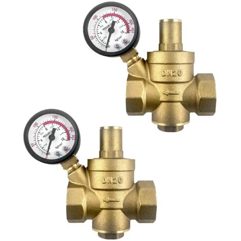 2 pièces DN20 reducteur de pression d'eau en laiton avec manomètre de soupape de réduction de pression réglable (1/5)