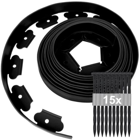 Bordure de Jardin Flexible 5m × 5cm, Bordures de Jardin avec 15 Piquets d'ancrage, Bordure Jardin Exterieur Plastique, Bordurette de Pelouse Flexible, Bordure de Gazon Piquet Idée de Jardin (Noir) (1/5)