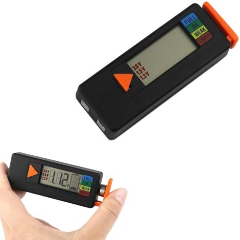 1 testeur de batterie numérique avec écran LCD, détecteur de puissance pour piles AA AAA 9 V, gamme 1,5 à 9 V, format de poche portable (noir)