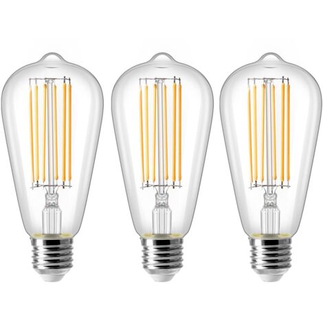 8W E27 ST64 Ampoule LED, Ampoule à Filament Vintage Edison, Equivalent à 80W, Blanc Chaud 2700K, 800LM, Rétro Décorative Lampe, Non Dimmable, Lot de 3