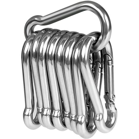 10pcs Mousquetons en acier inoxydable 304 Résistant Mousqueton Inox 50 mm x 5 mm de qualité supérieure avec fermoir à cliquet pour tous les types d'aide à la traction et poignées avec un œillet