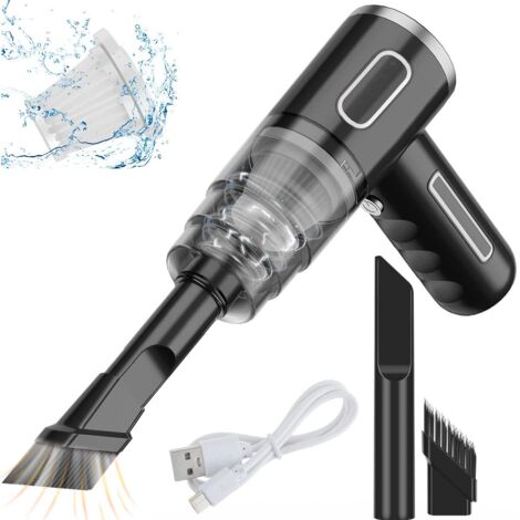 Mini Aspirateur a Main Voiture sans Fil, Portable, Rechargeable par USB, 290000 pa, 28W, 36V, Pinceau, Pointe de Buse Plate Étendue, Élément Filtrant2, pour Bureau (Noir)
