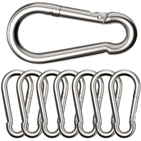 Lot de 8 Grands mousquetons,Φ880 mm,Mousqueton Charge maximale de 300 kg, ne rouillent Pas, Galvanisés,Résistants. pour Sac à Dos, Laisse pour Chien,hamacs, Camping, pêche, auvents etc