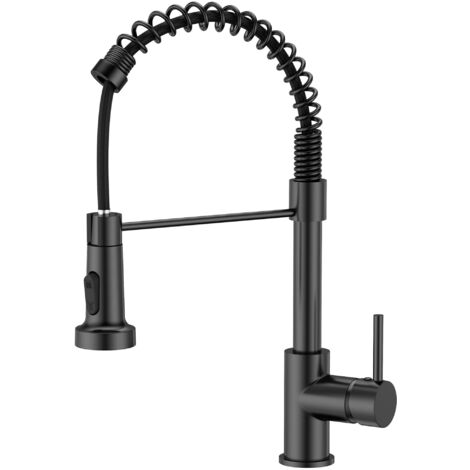 Robinet Cuisine Noir, Mitigeur Cuisine Avec Douchette Pivotant à 360° d'Évier à Arc Élevé Pulvérisateur Escamotable 2 Modes (1/5)