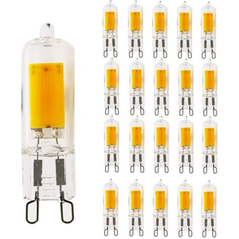 Lot de 20 ampoules LED G9 5W blanc chaud 3000 K  G9 Remplace les ampoules halogènes 40 W Ampoule basse consommation 400 lm Angle d'éclairage 360° Intensité variable [Classe énergétique A+]