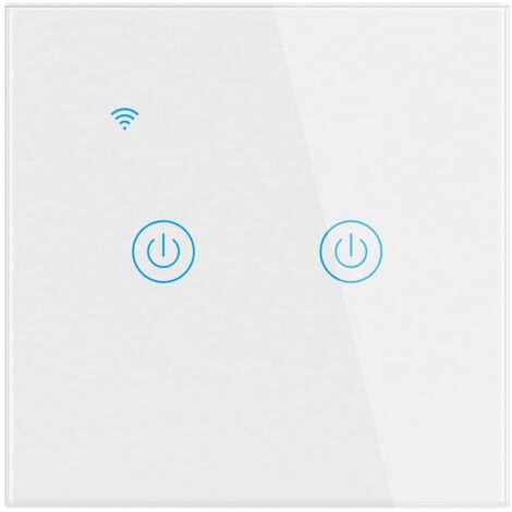 Interrupteur Mural Tactile Télécommande Intelligente sans Fil Prise en Charge de la Commande Vocale Partage de la Famille Fonction de Minuterie Fil Neutre Requis(Blanc, 2Gang)