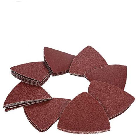 Tampon de ponçage triangulaire 80 mm Papier abrasif abrasif sans trou 40/60/80/120/180/240 grains de ponçage en oxyde d'aluminium à crochets et boucles (paquet de 72)