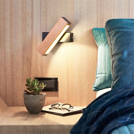 Applique Murale LED Rotative 6W - Design Moderne Bois Et Métal, Lumière Orientable 360°, Éclairage Chambre Salon Couloir Chaleureux