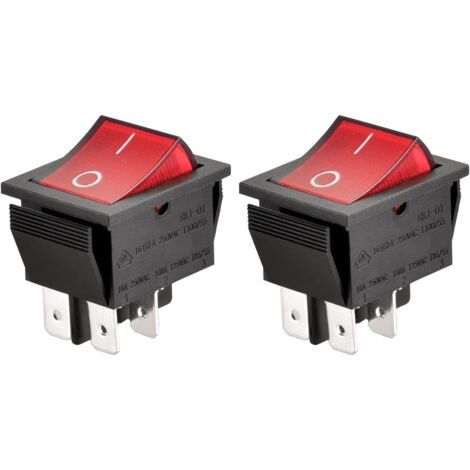 Aougo – Interrupteur basculant ON/OFF à 4 bornes – Lumière rouge – 16A 250 VAC – Lot de 2 interrupteurs – Dimensions trou de montage 28x21mm