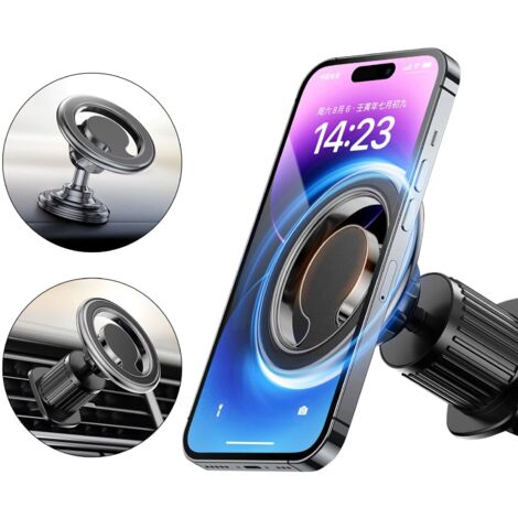 Support Téléphone Voiture Magnétique pour Grille D'aération & Tableau de Bord, Rotation 360° Porte Téléphone Portable Automobile Compatible avec iPhone 15/14/Pro/Plus/Pro (1/5)