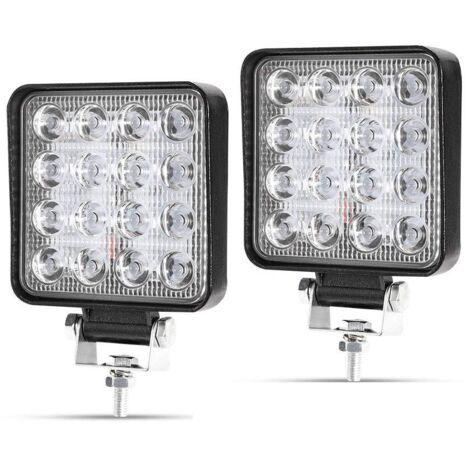 2 X 48W Projecteur Phare de Travail LED Carré 12V 24V Projecteur LED Voiture Etanche IP67 Spot Flood Lumière de recul pour Voiture Camion Tracteur SUV Bateau(2 PCS)