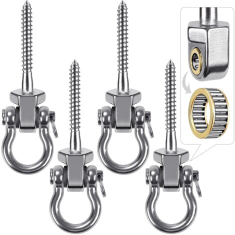 4pcs Crochet de BalançOire, 12.7cm Vis Hamac Cintre de BalançOire kit de Fixation Pivotant pour Chaise de Jeux D'ExtéRieur, Corde de Yoga, Sac de Frappe, Sac de Sable, Jusqu’à 1500lb (1/5)