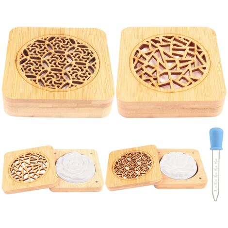 2PCS Diffuseur d'Huiles Essentielles en Plâtre avec 2 Boîte à Parfum en Bois Parfait Parfum Galet Diffuseur pour Le Salon la Salle de Bain et la Chambre